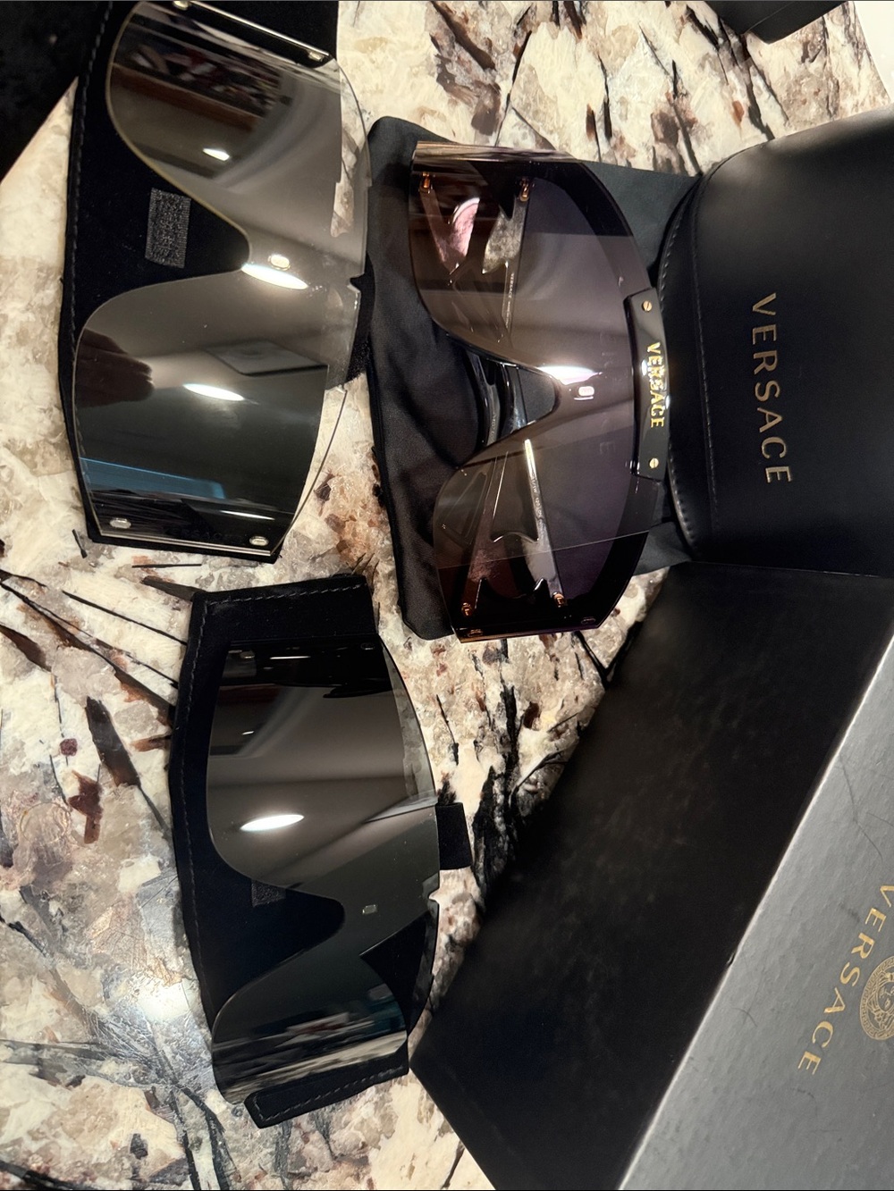 Versace Shield Sunglasses - Black Frame with 3 interchangeable Gradient Lens